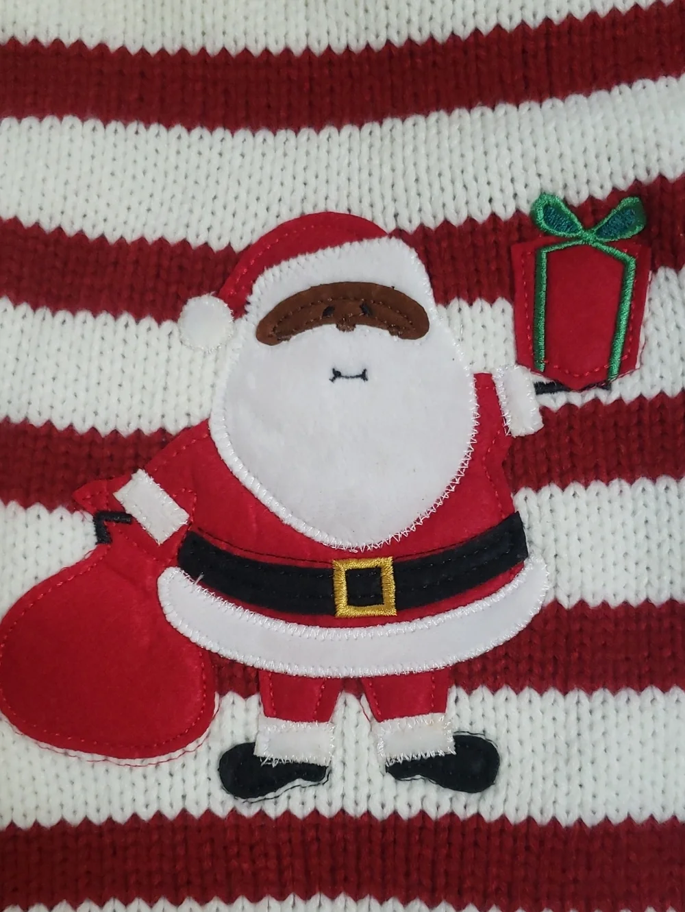Barkley & Finn Red & White Striped Black Santa Holiday Dog Sweater, Large